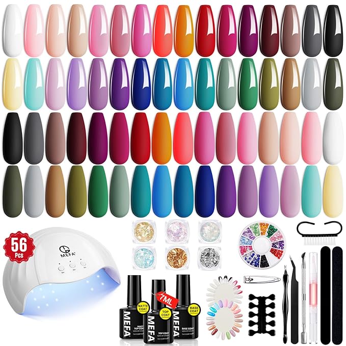 MEFA 32 Colors Gel Nail Polish Kit with U V Light 54 Pcs Nude Pink Popular Gel Nail Polish Starters Set Essential Manicure Tools Nails Art Decorations DIY Gifts