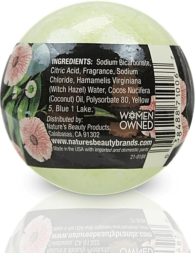 Nature's Beauty Eucalyptus &amp Tea Tree Bath Bomb Multi-Pack- Natural Hand Crafted Non-Staining Luxury Fizzy Spa Bomb Sooth + Restore Skin Made w/Coconut Oil &amp Witch Hazel 5.5oz (4 Pack)