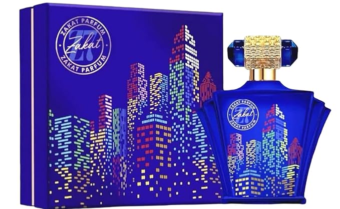 Z7 Parfum Luxury Perfume Blue Glass Bottle with Cityscape Design Art Deco Style Gift Set
