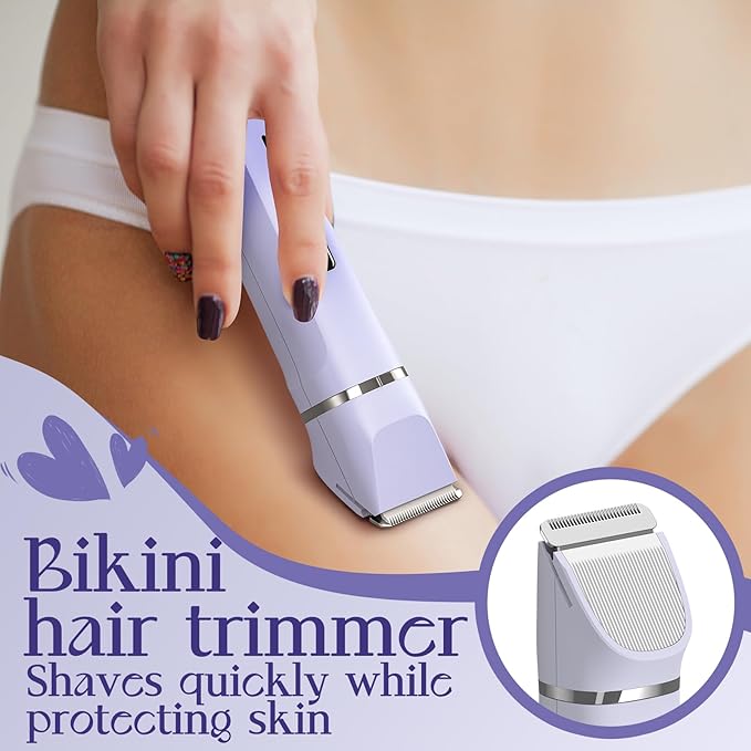 Electric Razors for Women - IPX7 Waterproof Painless Portable Bikini Trimmer Shaver Body &amp Pubic Hair Removal Machine Womens Lady Shaving Trimmers for Legs Private Area - Purple