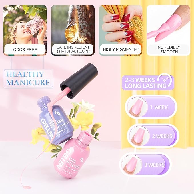 Gellen Gel Nail Polish Starter Kit with U V Light - 12 Colors Solid Black White Pink Blue Gel Polish with 72W Nail Lamp Top Base Coat Nail Tools Gel Nail Polish Kit Nail Gel All-In-One Manicure Set