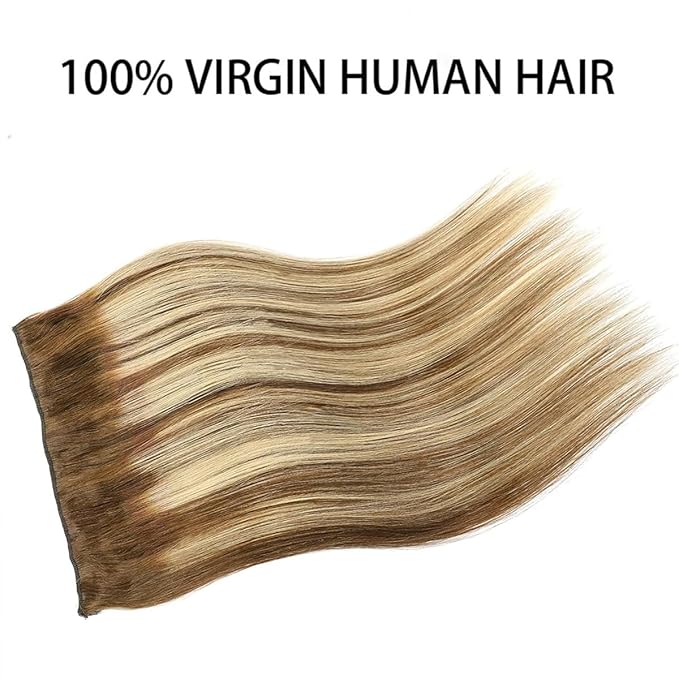 RECOOL Wire Hair Extensions Real Human Hair Balayage Chocolate Brown with Golden Blonde Remy Hair Extensions Invisible Wire Hair Extension Straight Clip in Hair Extension(20 inch)