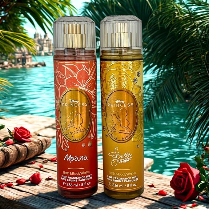 Bath &amp Body Works PRINCESS COLLECTION 2-piece Fine Fragrance Mist Gift Set with a Bow for Holidays ? Full Size ? Limited Edition (Moana &amp Belle)