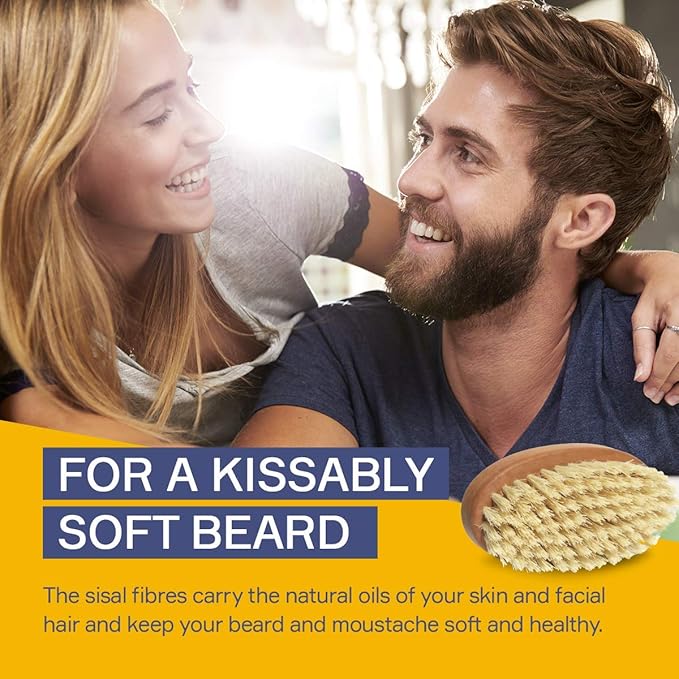 Seven Potions Vegan Beard Brush for Men ? 100% Sisal Plant Fibre &amp Pear Wood ? Firm Bristles to Gently Tame/Soften/Exfoliate ? 100% Natural Non-Synthetic