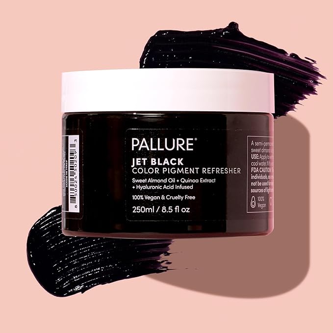 Pallure Color Pigment Refresher Mask Semi Permanent Hair Color Depositing Conditioner 8.5 Oz (Intense Black)