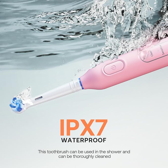 Bitvae Rotating Electric Toothbrush 2 Packs for Adults and Kids 8 Brush Heads 60-Day Battery Life 5 Modes Power Toothbrush with 2-Minute Smart Timer Black &amp Pink R1
