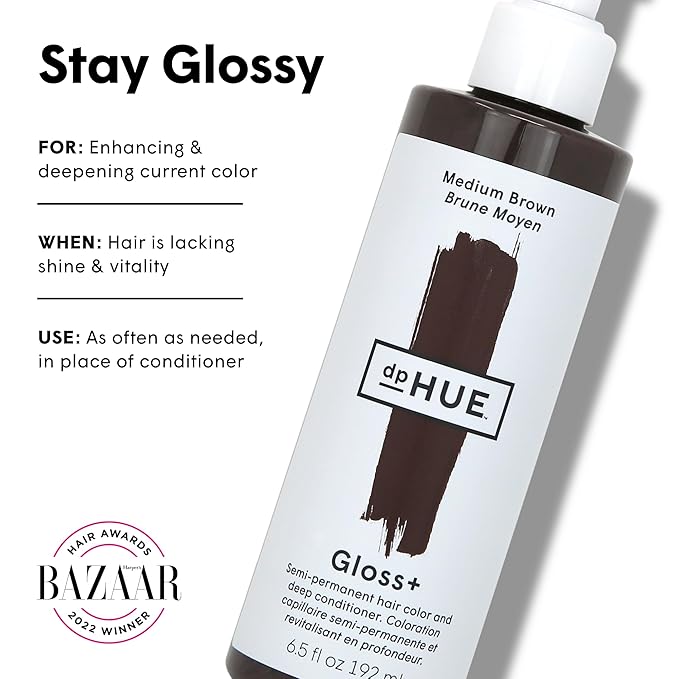 dpHUE Gloss+ Medium Brown - 6.5 oz (8-12 Applications) - Semi-Permanent Hair Color &amp Conditioner - Lasts Up to Eight Washes - Paraben SLS &amp SLES Sulfate Free - Vegan Leaping Bunny Certified