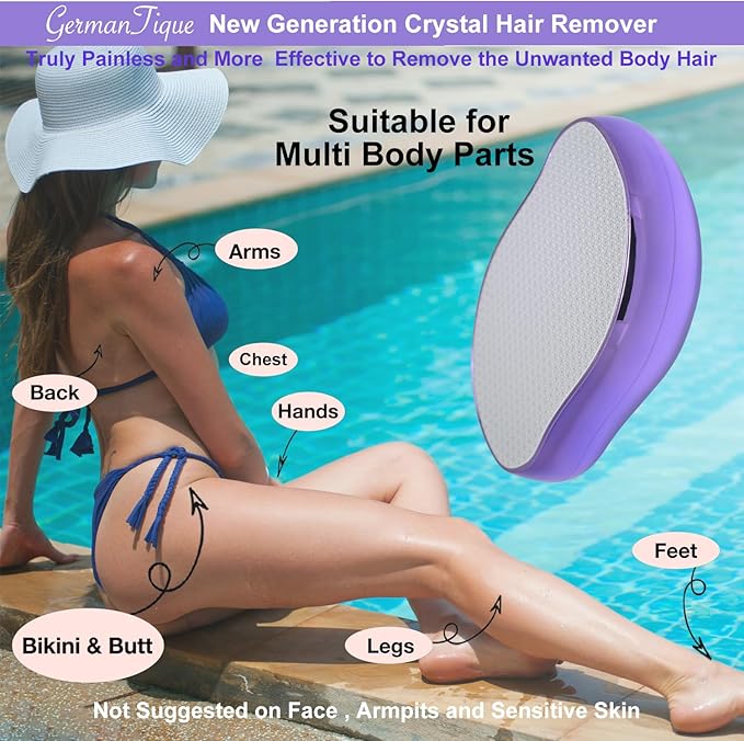 Crystal Hair EraserNatural Crystal Hair RemoverReusable Painless Nano Glass Hair Removal Device Without ShaverGentle Crystal Epilator and Exfoliator for Soft Silky Skin(Violet)