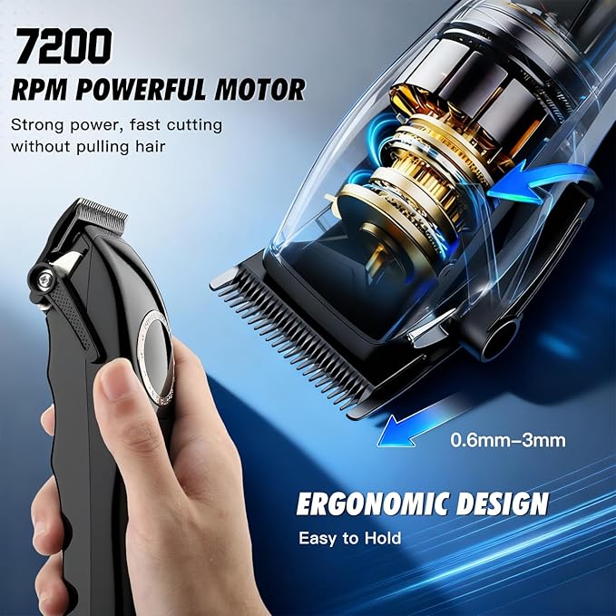 Professional Hair Clippers for Men 2-in-1 Clipper and Trimmer Set with 7200RPM Motor Cordless Hair Cutting Kit with LED Display Adjustable Length Beard Trimmer for Barbers or Home Mens Gift