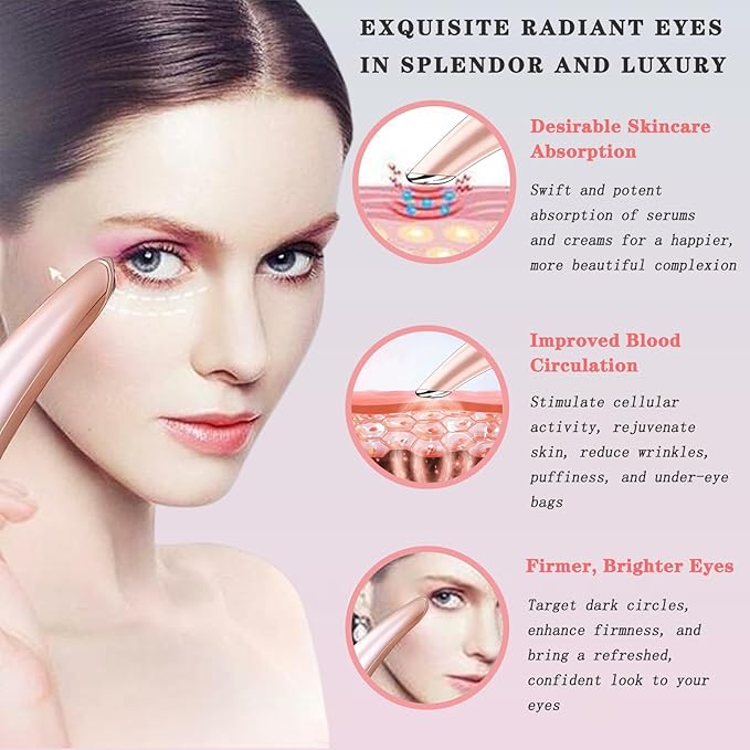 Eye Lift Wand 3 in 1 Vibrating 98°F to 113°F LCD Eye Massager for Dry Eyes Dark Circles and Puffiness Face &amp Neck Lifting Tool for Fine Lines and Wrinkles Rose Gold