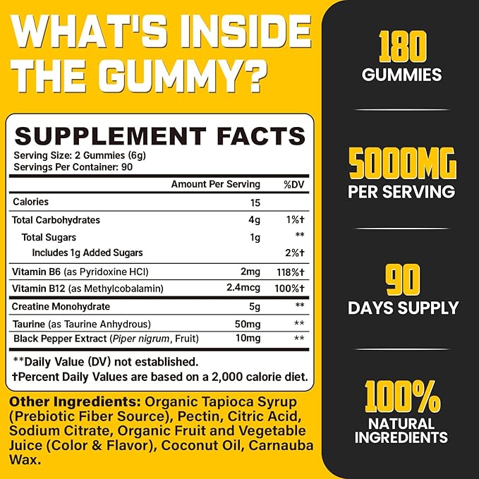 (180 Count) Creatine Monohydrate Gummies for Men &amp Women - Creatine Pre Workout Gummies for Muscle Builder Muscle Strength Recovery Endurance Energy Creatine for Women &amp Men Vegan Mixed