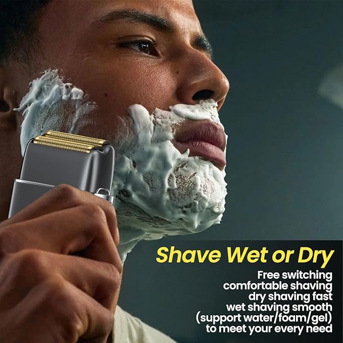 Electric Foil Shavers for Men 3 Speed Electric Razor for Men High Speed Dual Floating Blades IPX7 Waterproof Wet &amp Dry LED Display USB Type C Charging Foil Razor for Face/Beard/Head (Black)