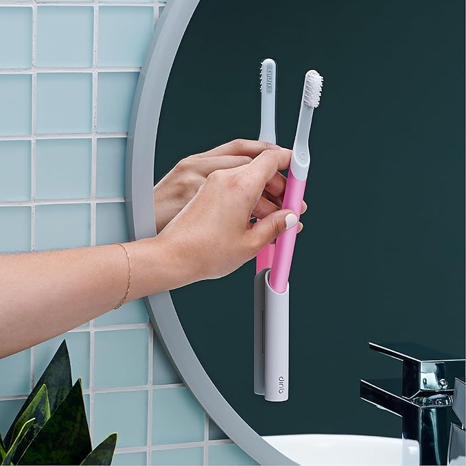 Quip Sonic Toothbrush for Adults with Timer - Includes Extra Brush Head and Travel Cover Mount - Electric Soft Bristle Refill Head Plastic Handle 3 Month Battery Life - Travel Toothbrush - Magenta