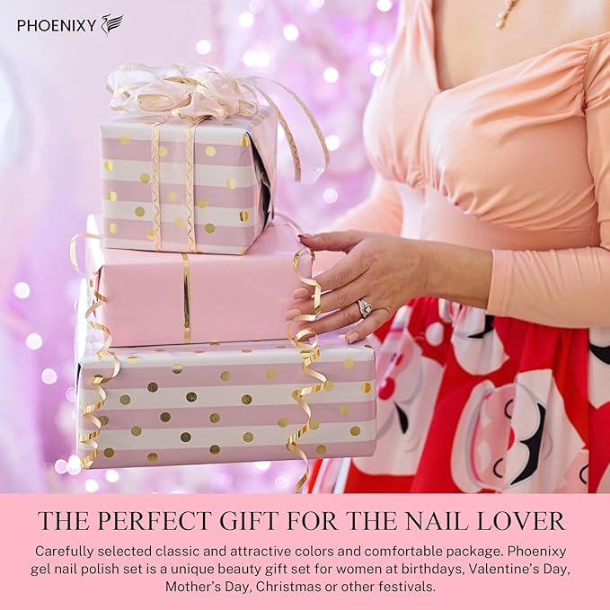 phoenixy 71 Pcs Gel Nail Polish Kit with U V Light 60 pcs Gel Nail Kit with 5 Pcs Base Top Coat Manicure Starter Nail Polish Set Christmas Gifts for Women ST9019