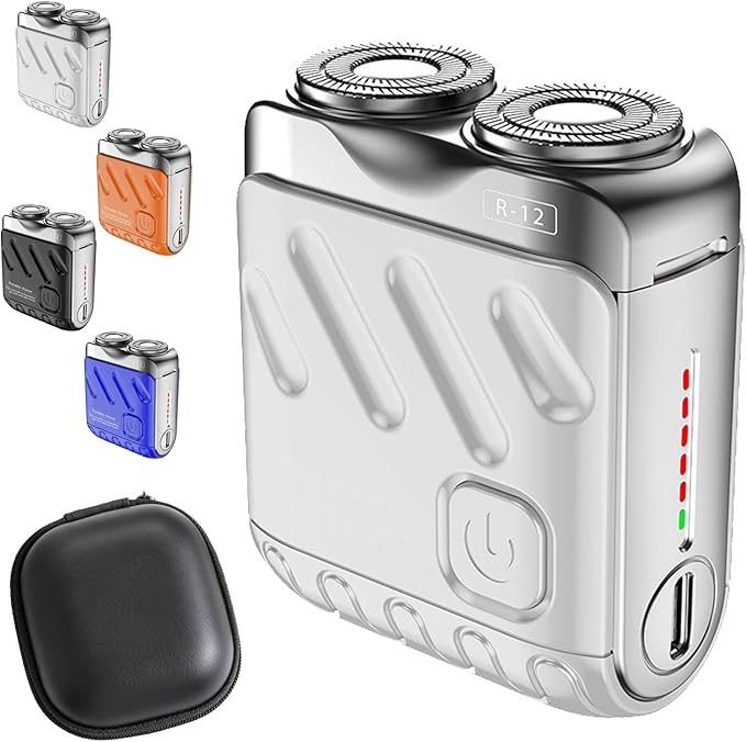 Portable Rotary Dual Ring Electric Shaver Afeitadora El?Ctrica Port?Til Rotativa De Doble Anillo USB Rechargeable Portable Mini Small Steel Cannon Rotary Dual Ring Electric Shaver (White)