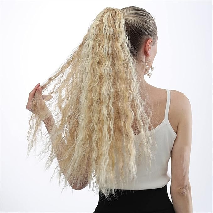 Hair Chignon 22 Inch Synthetic Corn Wavy Long Ponytail Wig Wrap Hair Clip Extensions Ponytail Hair Bun Women Hair Accessories Hair Pieces For Women(1B)