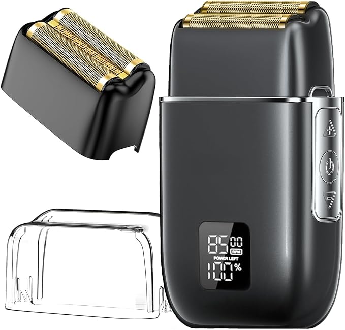 Electric Foil Shavers for Men 3 Speed Electric Razor for Men High Speed Dual Floating Blades IPX7 Waterproof Wet &amp Dry LED Display USB Type C Charging Foil Razor for Face/Beard/Head (Black)