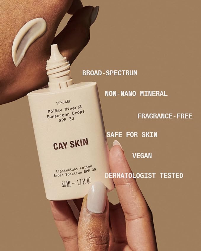 Cay Skin Mo'Bay Mineral Sunscreen Drops SPF 30 ? Broad Spectrum Face Sunscreen &amp Makeup Primer ? Lightweight Moisturizing Reef Safe Lotion with Natural Finish for All Skin Types ? 2-Pack 1.7 oz