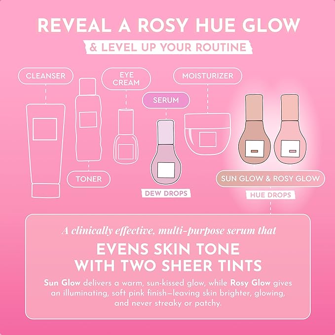Glow Recipe Hue Drops Tinted Face Serum - Illuminating Glow Drops to Brighten &amp Hydrate - Skincare Makeup Primer &amp Liquid Highlighter to Blur Pores for a Radiant Even Skin Tone - Rosy Glow (4