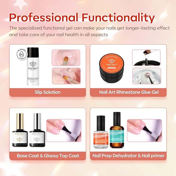 Modelones Poly Nail Gel Kit with 48W U V/LED Lamp 8 Fall Colors Clear Orange Pink Brown Glitter Extension Builder Gel Complete Art Tools Manicure Professional Starter Supplies DIY at Home