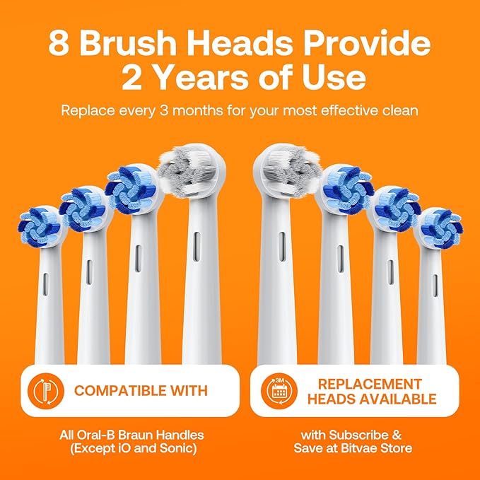 Bitvae R2 Rotating Travel Electric Toothbrush 8 Professional Brush Heads Carrying Case 5 Teeth Care Modes Pressure Alerts to Prevent Gum Injury Long Duration