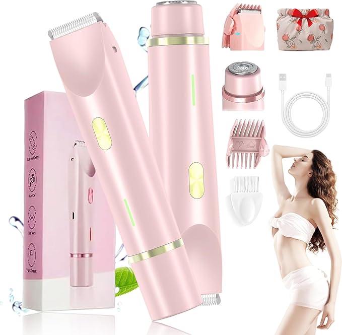 Razor - Bikini Trimmer for Women 2025 New Ultimate 2-in-1 Body Shaver with Removable Head Painless Hair Removal Wet &amp Dry for Leg Arm Underarm Bikini Area (Pink)