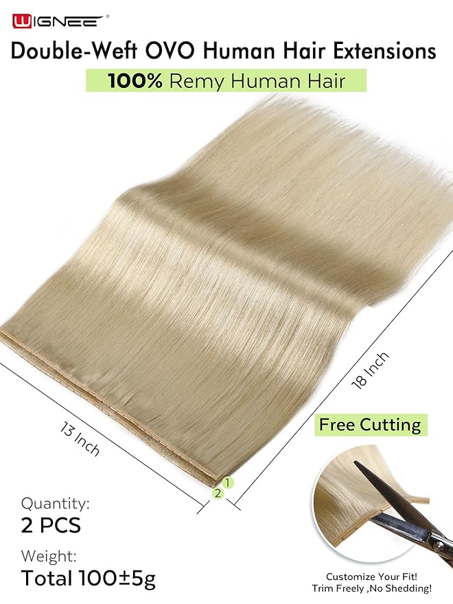 WIGNEE OVO Double Butterfly Hair Extensions Human Hair 2 PCS Real Human Hair Beaded Weft Hair Extensions Human Hair Blonde Color (613)