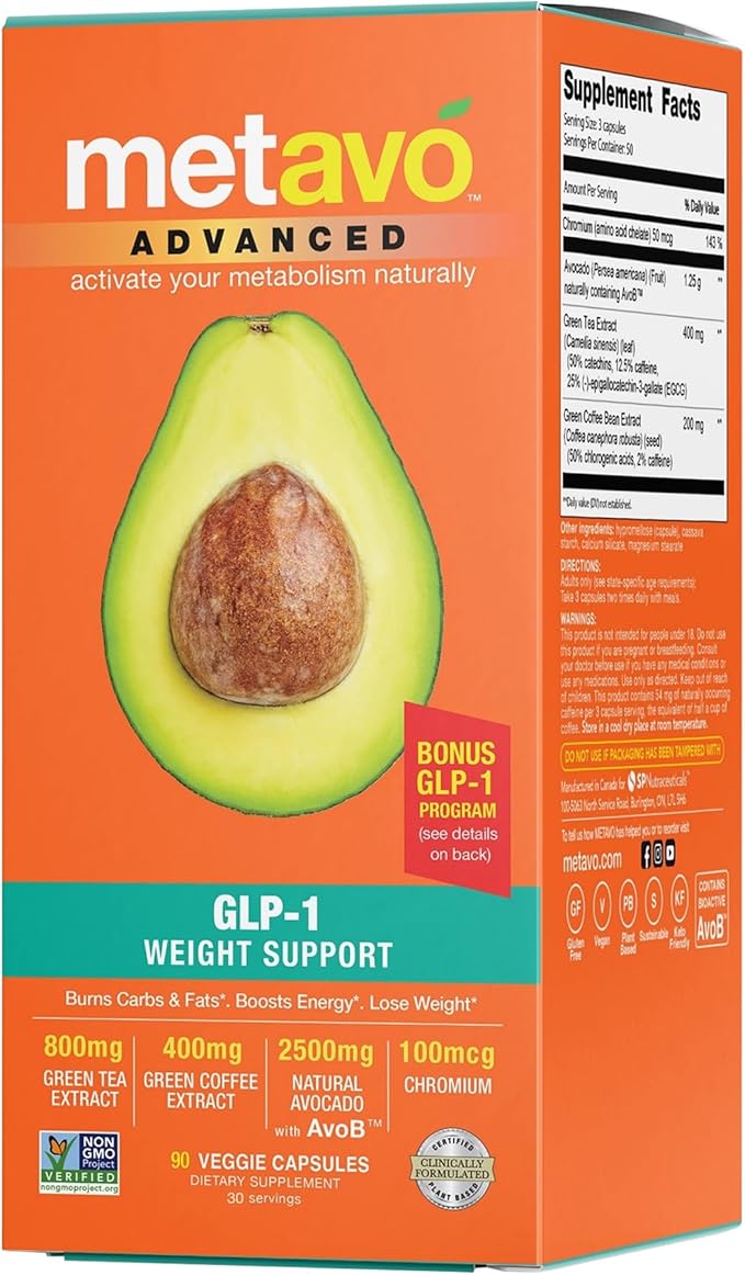 Metavo Advanced Weight Support ? Natural Diet Supplements with Essential Nutrients for Promoting Wellness Enriched with Avocados Green Tea Chromium &amp Green Coffee 90 Easy-to-Swallow Diet Pills