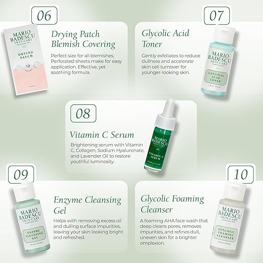 A Little Bit of Mario 10-Piece Skincare Kit ? Vitamin C Serum Glycolic Acid Toner Hyaluronic Dew Cream Collagen Mask HOCI Spray &amp Cleanser ? Brightening Anti-Aging &amp Hydration ? Travel &a