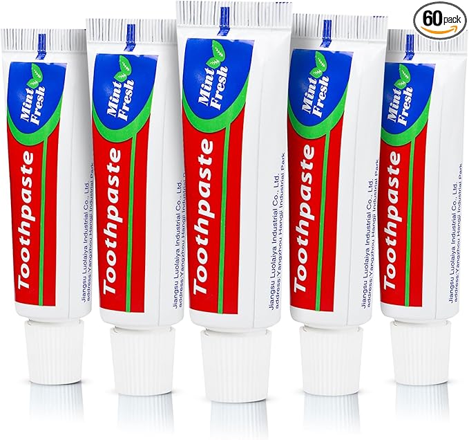 60 Tubes Bulk Travel Size ToothpasteMiniature 0.88oz(25g) Small Toothpaste Travel Size Bulk 1.3x3.93 inches Peppermint Mini Disposable Toothpaste for HotelGuestsHomelessCharity