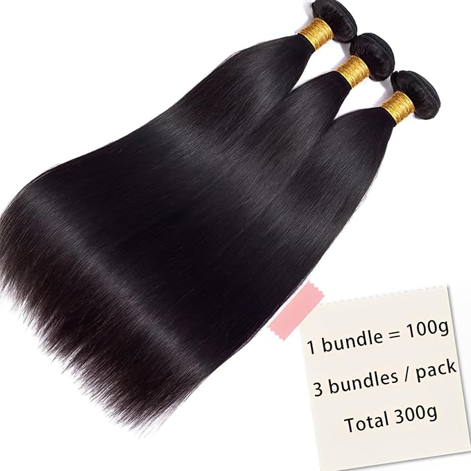 Straight Human Hair Bundles 12 14 16 Inch Brazilian Remy Virgin 10A Straight Quick Weave 3 Bundles Deals Human Hair Extensions Natural Black