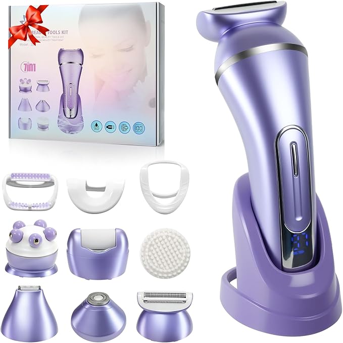 3.0 Women Face Epilator 7-in-1 Rechargeable Facial Hair Remover with LED Battery Display Facial Shaver for Face Eyebrow Nose Trimmer