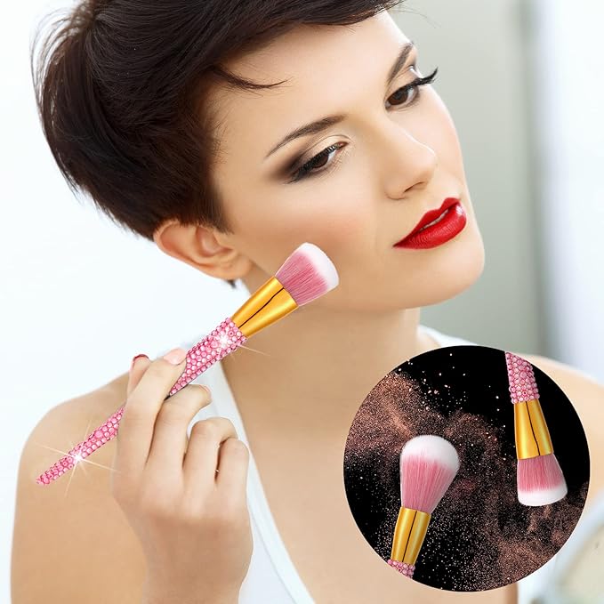Rtteri 13 Pcs Rhinestone Pink Makeup Brushes Set Yellow Bling Crystal Professional Face Cosmetics Blending Liquid Foundation Powder Concealer Eye Shadows Make up Beauty Tool Glitter with Holder