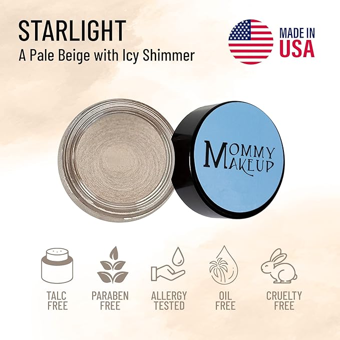 Mommy Makeup Any Wear Creme Eyeshadow - Waterproof Crease-Proof Long Lasting High Pigment Oil-free - Cream to Powder for Eyes Cheeks &amp Lips (Starlight)