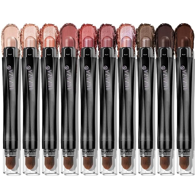 Red Eyeshadow Stick Makeup Set 10PCS Neutral Shimmer And Matte Cream Eye Shadow Palette Metallic Bronze Smoky Eyeliner Brightener Crayon Pencil Kit Ideal Gift for Women -Cashmere Blush