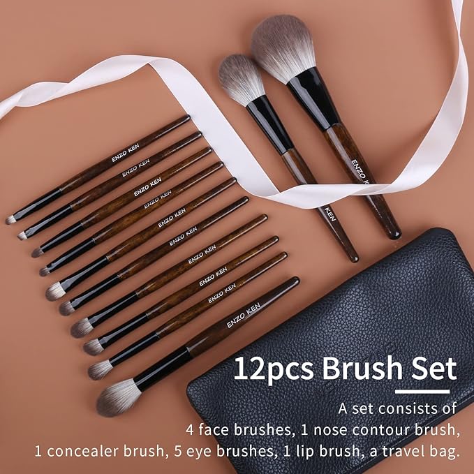 Natural Goat Hair Makeup Brush Set with Case Natural Makeup Brushes Natural Bristle Makeup Brushes Natural Hair Makeup Brushes Set Professional Walnut Cosmetic Brushes Makeup Set - MONI