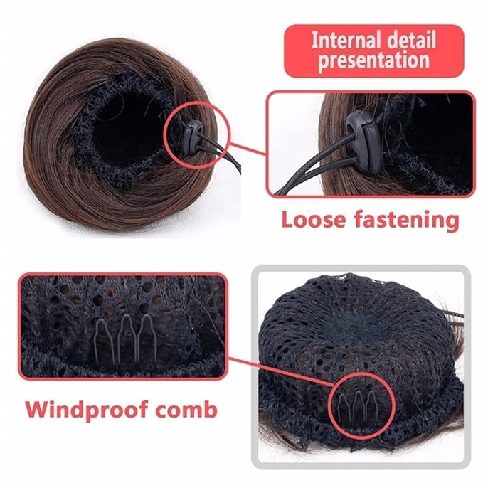FRANCES Fake Hair Bun Synthetic Hair Bun Donut Bun with Elastic Band Ponytail Extensions Hair Clip Wig Ponytail Headwear for Women Hair Accessories (Color : 105)