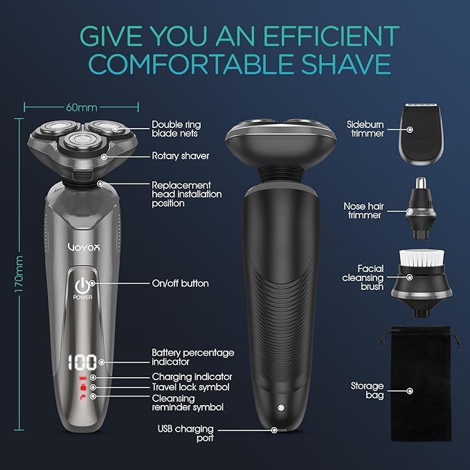VOYOR Electric Razor for Men Cordless Shavers for Shaving with face sideburn Nose Ear Hair ?Rechargeable Wet Dry Waterproof TX410 New (New Version-Grey)