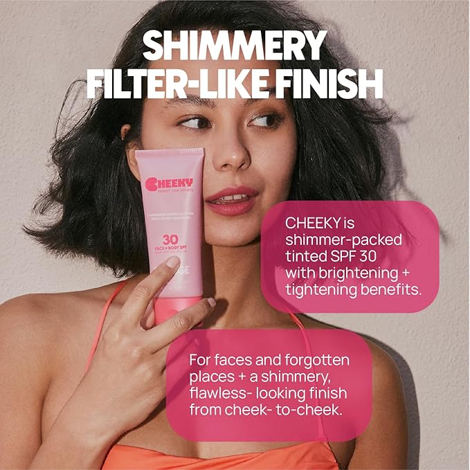Cheeky Mineral All-Screen - SPF 30 Shimmer Body Sunscreen with Caffeine - Dermatologist Developed &amp Reef Safe Skincare with Glowy Finish for Beach &amp Festivals (3.4oz)