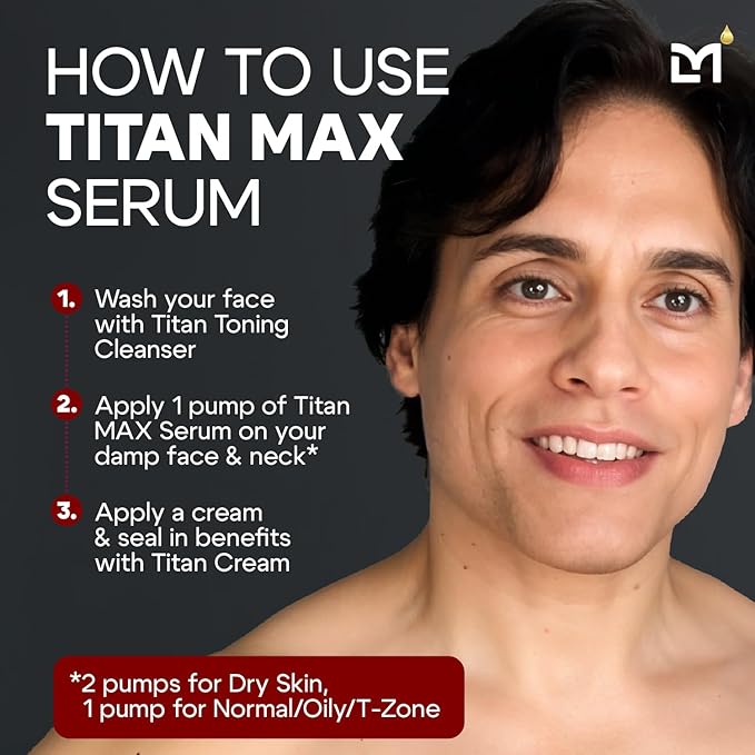 Titan MAX Anti-Aging Face Serum for Men ? Ultra Potency Mens Face Moisturizer ? Men Dark Spots Wrinkles Fine Lines ? Vitamin C &amp E 10% Niacinamide Hyaluronic Acid ? Unscented