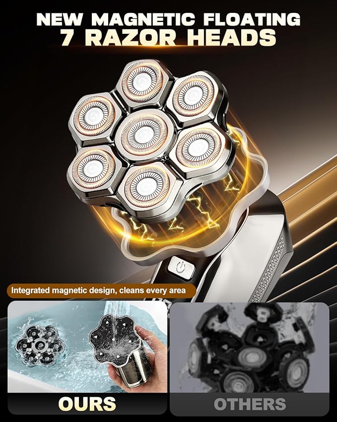 Head Shavers for Bald Men 7D Upgraded Detachable Head Shaver - IPX7 Waterproof Wet Dry 5-in-1 Grooming Kit Electric Razor Ideal Gift for Men