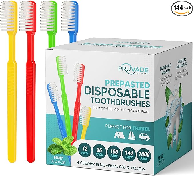 144 Pack Disposable Toothbrushes with Toothpaste Built in - Prepasted Toothbrushes Individually Wrapped |Single Use Waterless Tooth Brush with Soft Bristles for Hotel Camping Travel