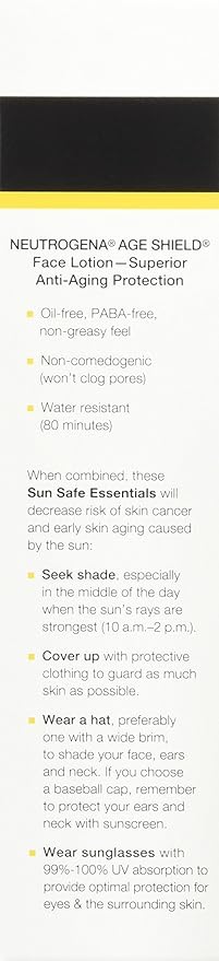 Neutrogena Age Shield Anti-Oxidant Face Lotion Sunscreen with Broad Spectrum SPF 70 Oil-Free &amp Non-Comedogenic Moisturizing Sunscreen to Prevent Signs of Aging 3 fl. oz (Pack of 2)