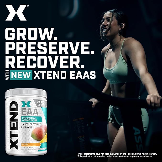 Xtend Scivation EAA + BCAA Powder | Muscle Recovery &amp Lean Muscle Growth | 9 Essential Amino Acids for Intra Workout or Post Workout Recovery | 10g EAAs Per 2 Servings | Mango 40 Servings