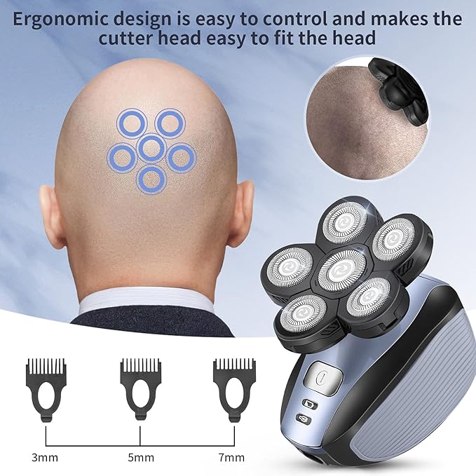 Head Shavers for Men - Upgraded Multifunctional Bald Head Shaver Waterproof Electric Razor for Men Cordless Rechargeable Shaving Grooming Kit (Blue)