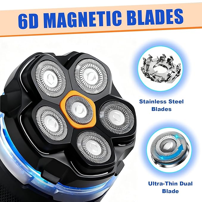 6 Blade Magnetic Replacement Shaving Heads Compatible with 6D Blade Head Compatible with Head Shavers for Bald Men4 Pack Travel Size