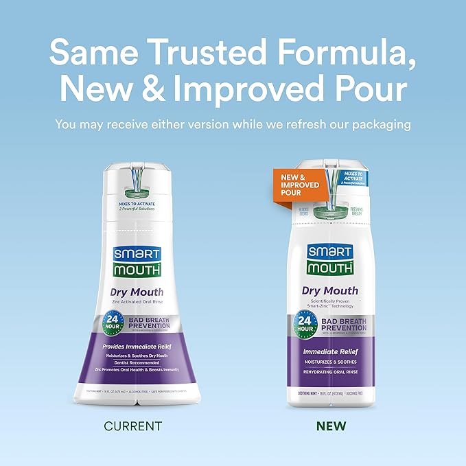 SmartMouth Package with Dry Mouth Activated Mouthwash - 16 Fl Oz Dry Mouth Oral Rinse - Dual-Action Mints 50 Count - Premium Zinc Ion Toothpaste