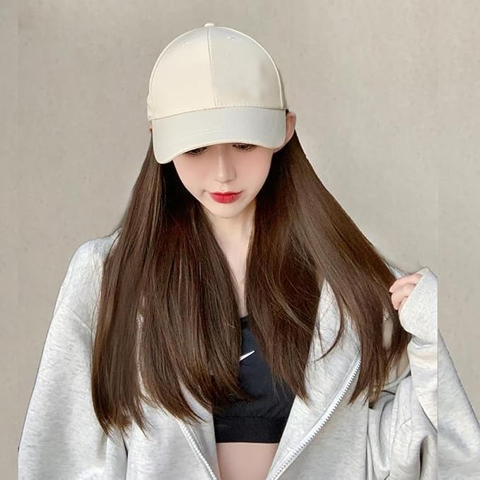 Women Baseball Cap Wig with Straight Hair high Ponytail Baseball Cap Wig Sun Hat with Hair Wig