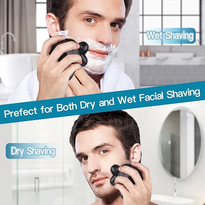 5 IN 1 Head Shaver for Men Electric Razor for Bald Men Cordless Rechargeable Waterproof Black 7 Blades Rotary Foil Head 30 Day Battery Life