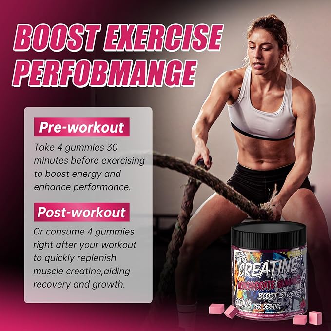 Creatine Monohydrate Gummies 6g for Men WomenComplex Creatine Monohydrate Chewable for Muscle StrengthMuscle BuildingEnergy BoostPre-Workout Energy SupplementVegan Raspberry - 120 Count